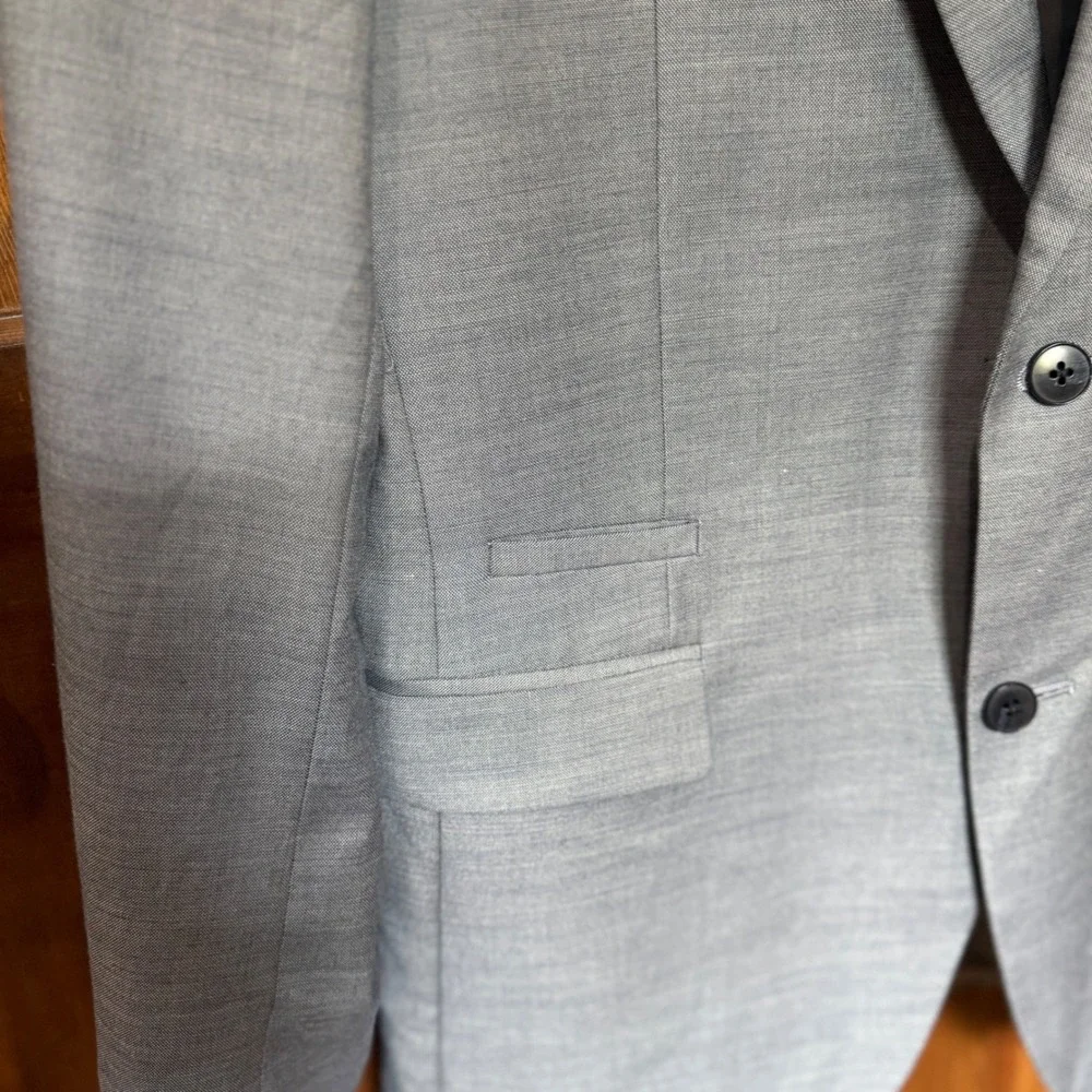 J Ferrar Mens Slim Sharkskin Blazer Jacket Light Blue Grey Two Button Notch 40R